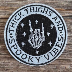 Thick Thighs And Spooky Vibes Skeleton Goth Horror Embroidered Iron on Patch